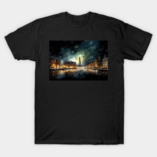 Oil Painting of a City on a Frozen River T-Shirt